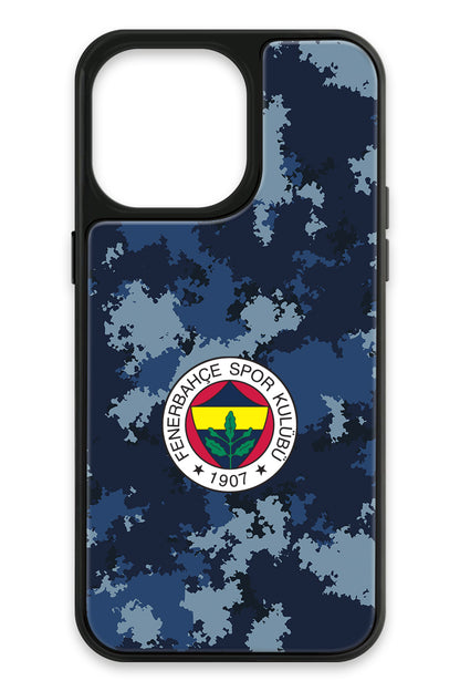 Fenerbahçe Mavi Kamuflaj Cam Telefon Kılıfı