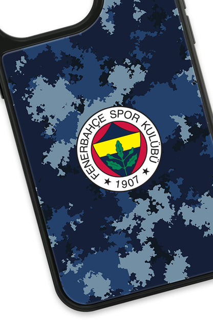 Fenerbahçe Mavi Kamuflaj Cam Telefon Kılıfı