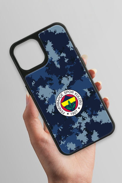 Fenerbahçe Mavi Kamuflaj Cam Telefon Kılıfı