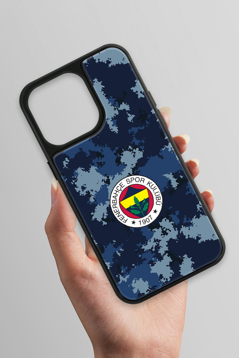 Fenerbahçe Mavi Kamuflaj Cam Telefon Kılıfı