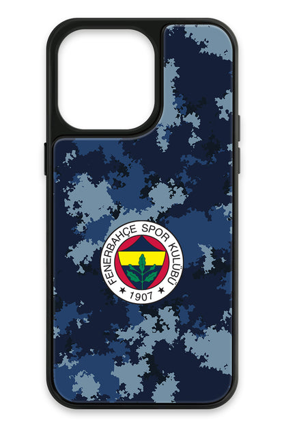 Fenerbahçe Mavi Kamuflaj Cam Telefon Kılıfı