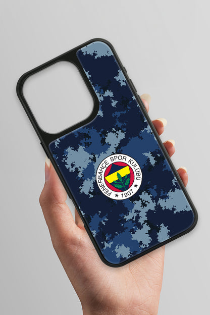 Fenerbahçe Mavi Kamuflaj Cam Telefon Kılıfı