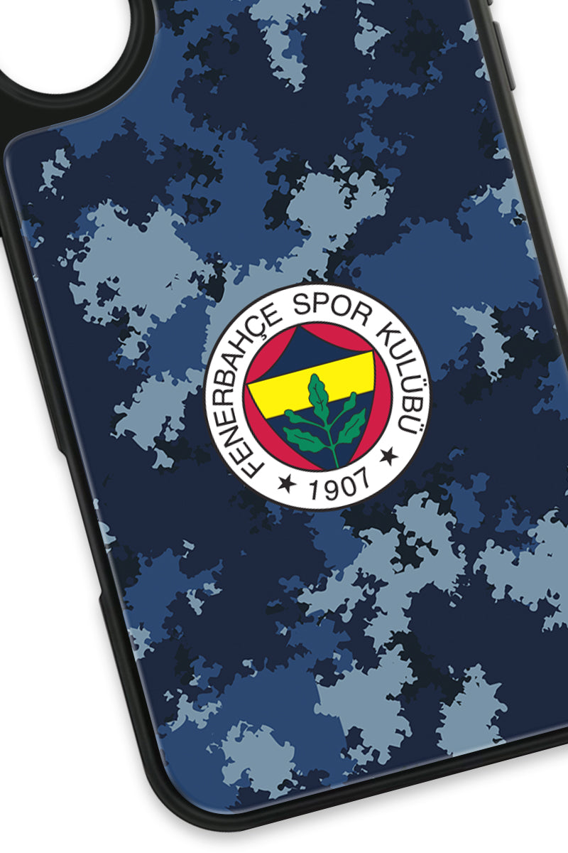 Fenerbahçe Mavi Kamuflaj Cam Telefon Kılıfı