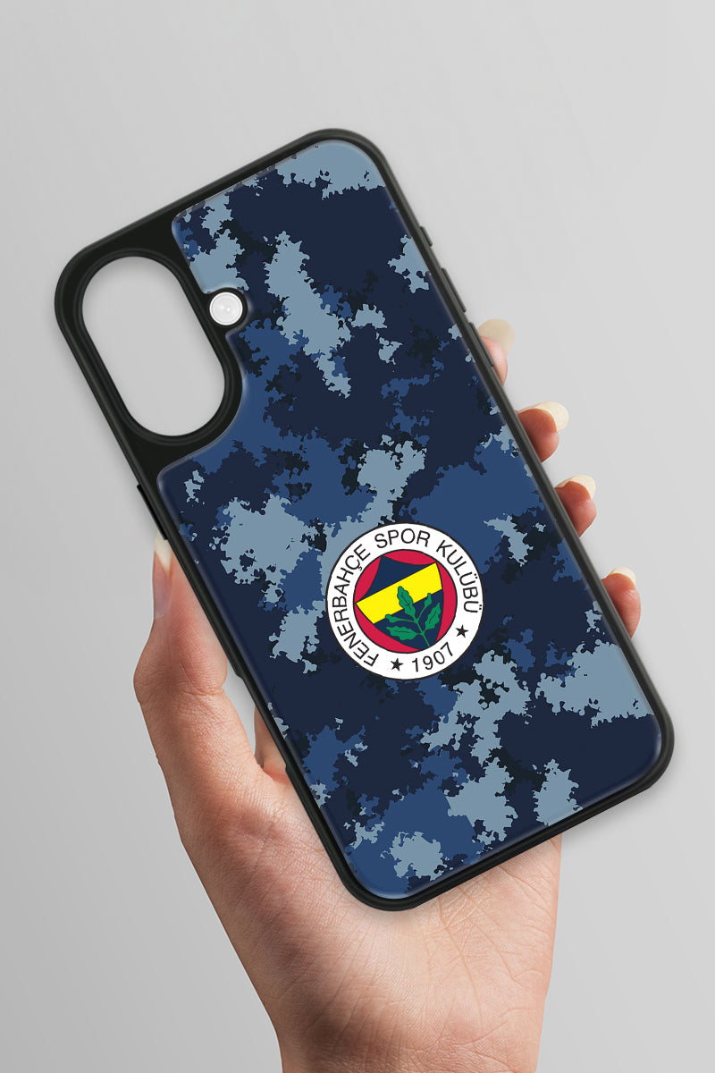 Fenerbahçe Mavi Kamuflaj Cam Telefon Kılıfı