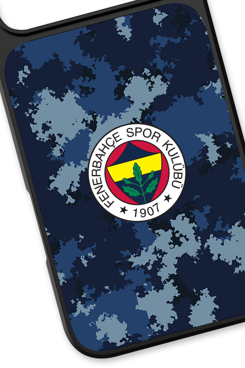 Fenerbahçe Mavi Kamuflaj Cam Telefon Kılıfı