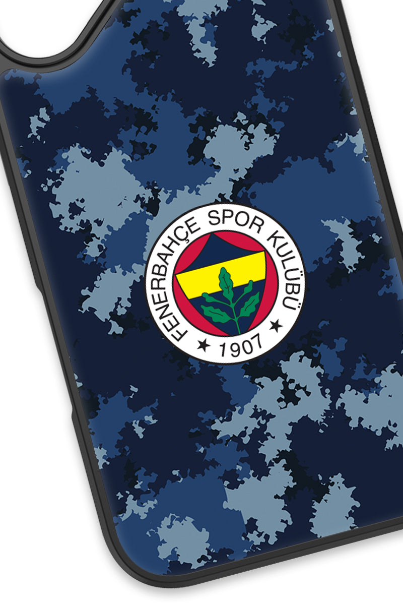 Fenerbahçe Mavi Kamuflaj Cam Telefon Kılıfı