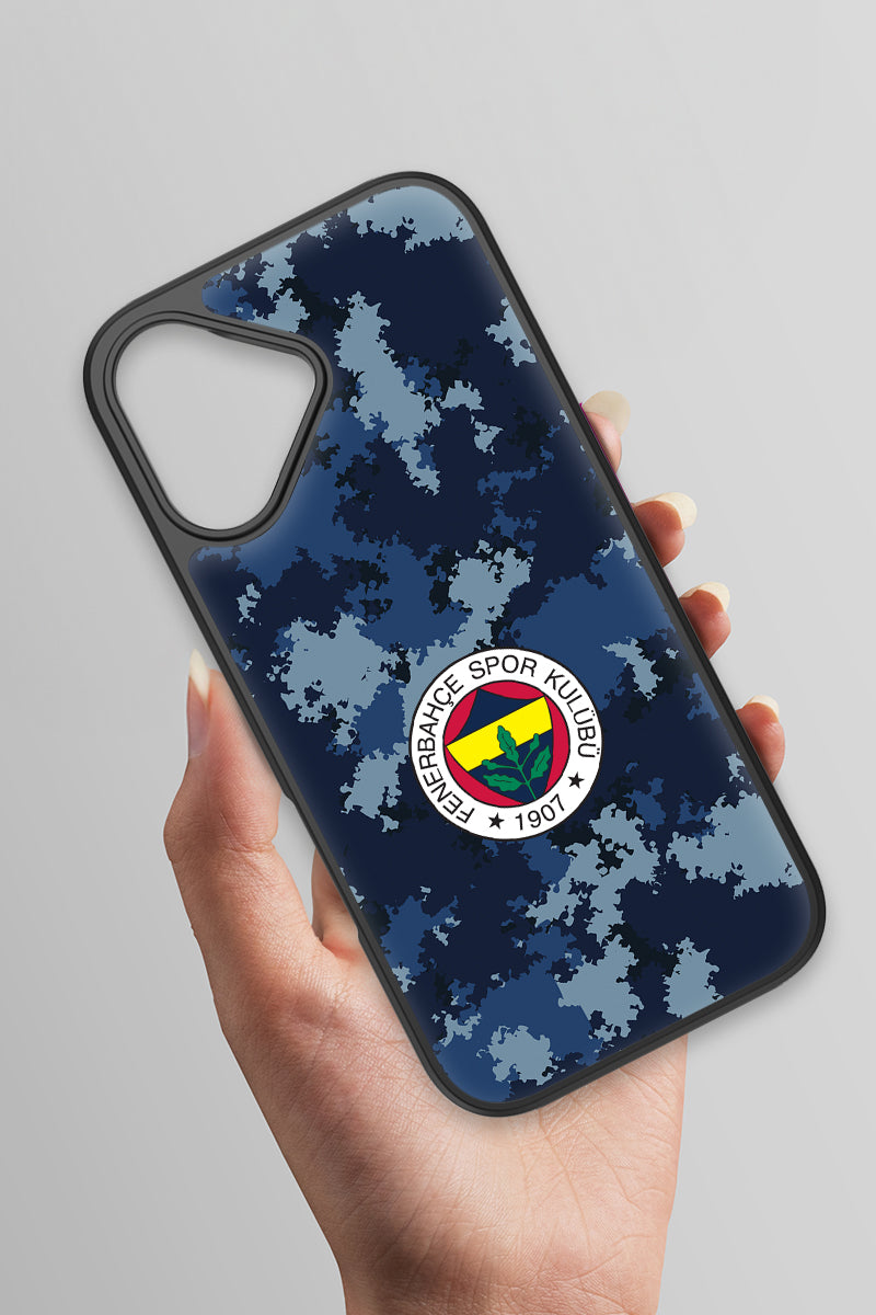 Fenerbahçe Mavi Kamuflaj Cam Telefon Kılıfı